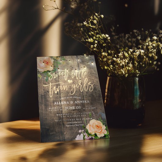 赤ちゃんシャワー甘い小さな双子の女の子の花木 招待状