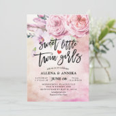 赤ちゃんシャワー甘い小さな双子の女の子ボホ花 招待状 (スタンド正面)