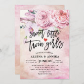 赤ちゃんシャワー甘い小さな双子の女の子ボホ花 招待状 (正面/裏面)