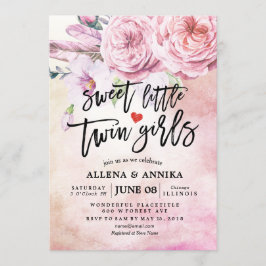 赤ちゃんシャワー甘い小さな双子の女の子ボホ花 招待状