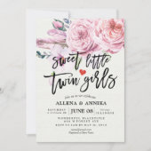 赤ちゃんシャワー甘い小さな双子の女の子ボホ花 招待状 (正面)