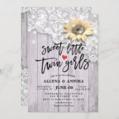 赤ちゃんシャワー甘い小さな双子の女の子レースサンフラワー 招待状 (正面/裏面)