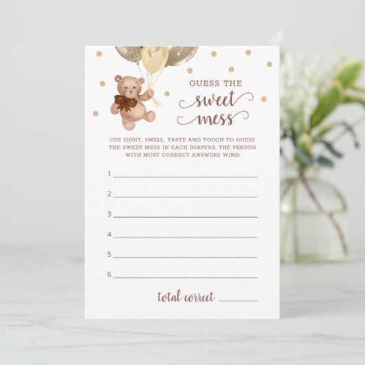 赤ちゃんシャワー甘い混乱テディベアカードを推測 招待状 (スタンド正面)