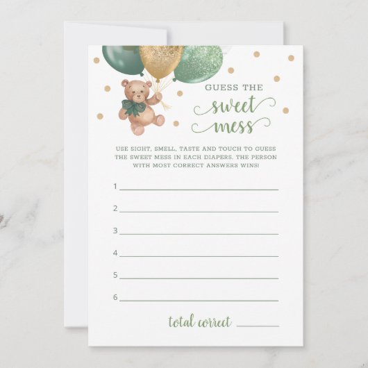 赤ちゃんシャワー甘い混乱テディベアカードを推測 招待状 (正面)