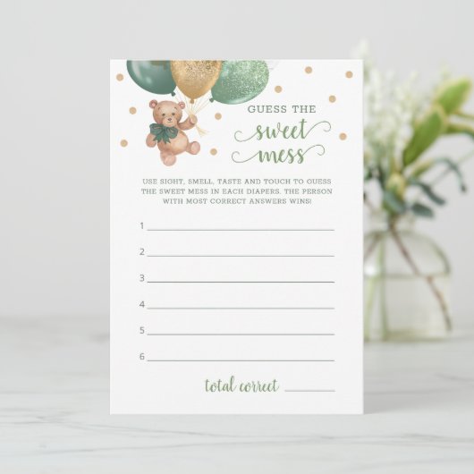 赤ちゃんシャワー甘い混乱テディベアカードを推測 招待状 (スタンド正面)