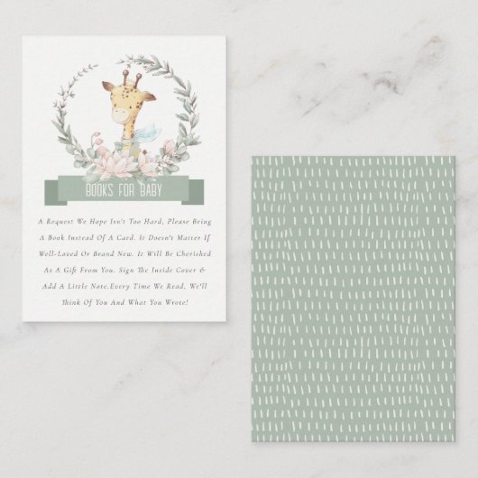 赤ちゃんシャワー用かわいいキリンフローラリース本 エンクロージャーカード (正面/裏面)