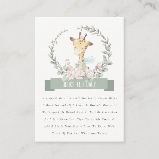 赤ちゃんシャワー用かわいいキリンフローラリース本 エンクロージャーカード (正面)