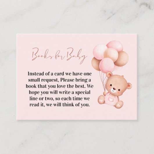 赤ちゃんシャワー用かわいいピンクのテディベア エンクロージャーカード (正面)