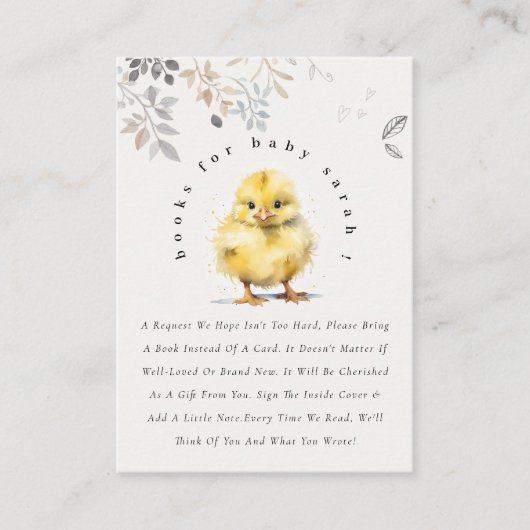 赤ちゃんシャワー用かわいいファームシックフローラブック エンクロージャーカード (正面)