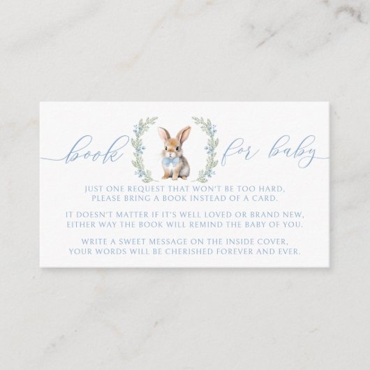 赤ちゃんシャワー用かわいいブルーイースターバニーの本 エンクロージャーカード (正面)