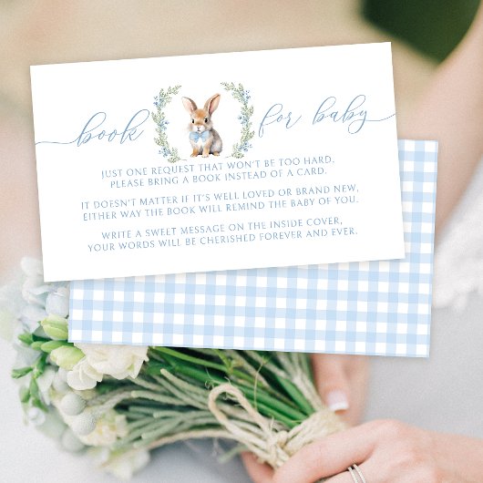 赤ちゃんシャワー用かわいいブルーイースターバニーの本 エンクロージャーカード