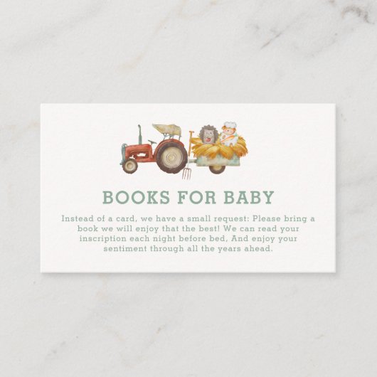 赤ちゃんシャワー用かわいいヘッジホッグ農夫トラクターブック エンクロージャーカード (正面)