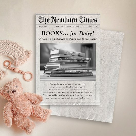 赤ちゃんシャワー用かわいい新聞本インサートカード エンクロージャーカード