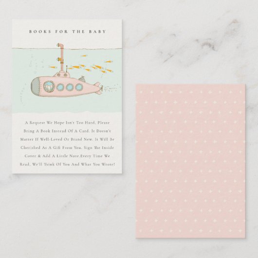 赤ちゃんシャワー用かわいい水中潜水艦本 エンクロージャーカード (正面/裏面)