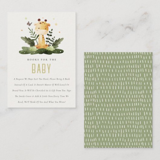 赤ちゃんシャワー用かわいい野生のジャングル動物の子供の本 エンクロージャーカード (正面/裏面)