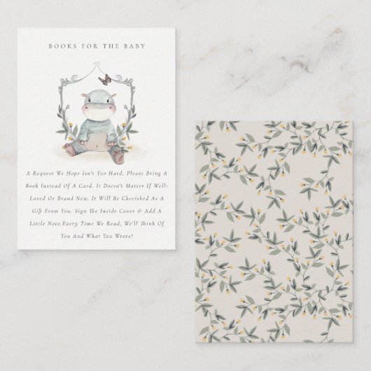 赤ちゃんシャワー用かわいい黄色ベビーヒッポ動物相の本 エンクロージャーカード (正面/裏面)