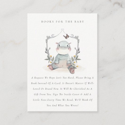 赤ちゃんシャワー用かわいい黄色ベビーヒッポ動物相の本 エンクロージャーカード (正面)