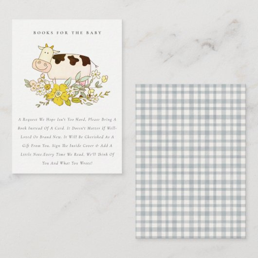 赤ちゃんシャワー用のかわいい聖牛農場フローラ本 エンクロージャーカード (正面/裏面)