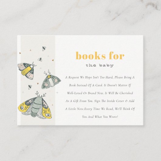 赤ちゃんシャワー用のかわいい黄色い灰色の小さなバグ本 エンクロージャーカード (正面)