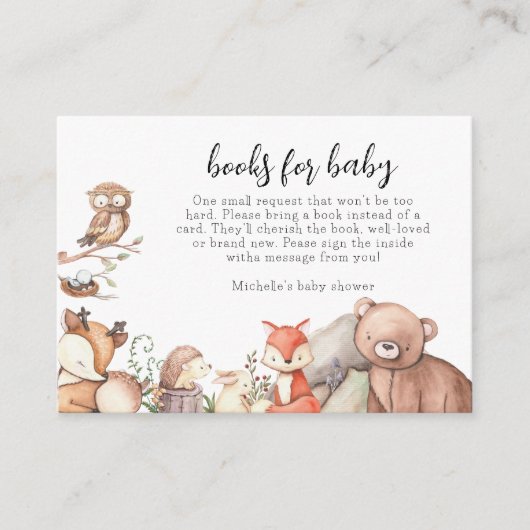 赤ちゃんシャワー用のウッドランド動物書籍 エンクロージャーカード (正面)