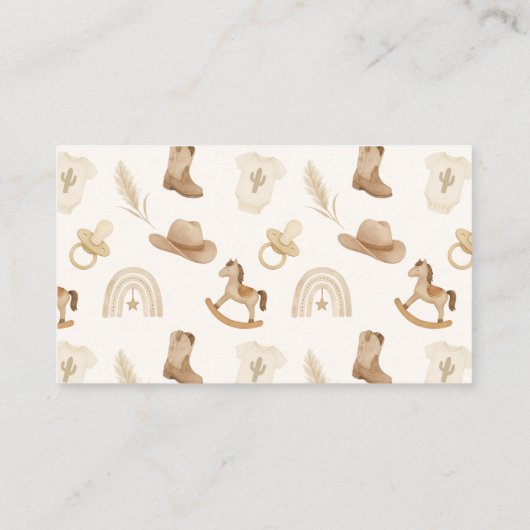 赤ちゃんシャワー用のカウボーイ小本 エンクロージャーカード (裏面)