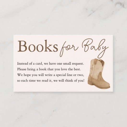 赤ちゃんシャワー用のカウボーイ小本 エンクロージャーカード (正面)