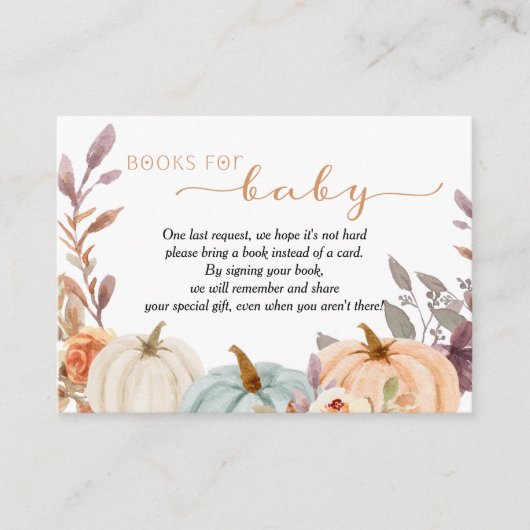 赤ちゃんシャワー用のカボチャの小さな本 エンクロージャーカード (正面)