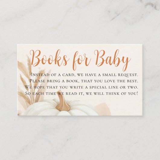 赤ちゃんシャワー用のカボチャの小さな本 エンクロージャーカード (正面)