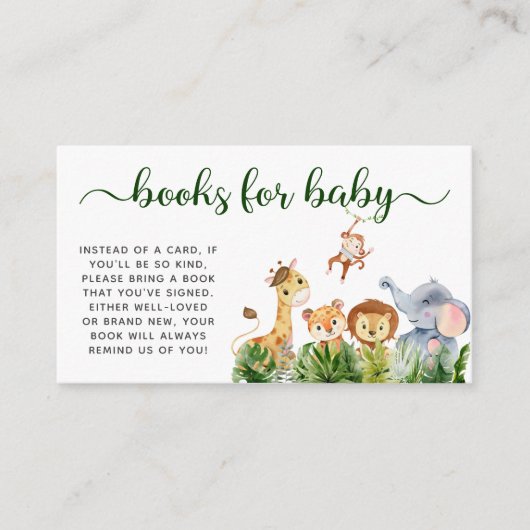 赤ちゃんシャワー用のサファリの水彩本 エンクロージャーカード (正面)