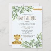 赤ちゃんシャワー用のサファリジャングルライオンの本 招待状 (正面)