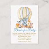 赤ちゃんシャワー用のサファリ動物ブルーバルーンブック エンクロージャーカード (正面)