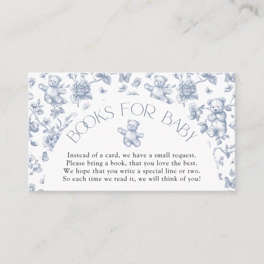 赤ちゃんシャワー用のテディベアほこりっぽい青いトイレブック エンクロージャーカード (正面)