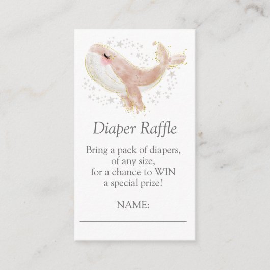 赤ちゃんシャワー用のピンクと金ゴールドのかわいいクジラの本 エンクロージャーカード (正面)