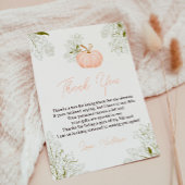 赤ちゃんシャワー用のピンクのカボチャフローラの本 サンキューカード