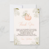 赤ちゃんシャワー用のピンクのカボチャフローラの本 サンキューカード (正面)