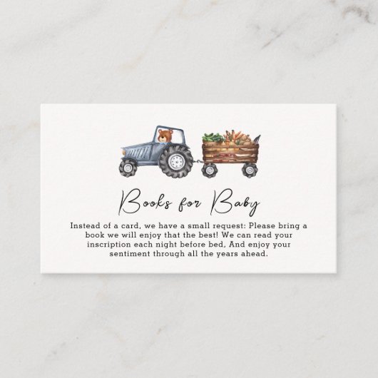 赤ちゃんシャワー用のファームトラクターテディベアブック エンクロージャーカード (正面)