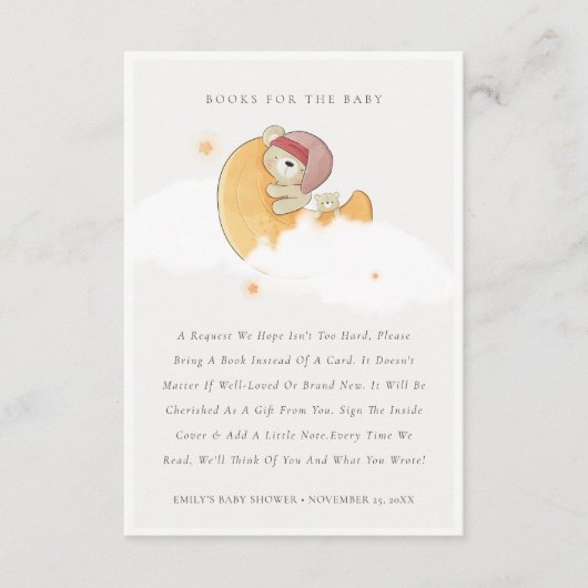 赤ちゃんシャワー用のムーンガールブックにピンクのクマ エンクロージャーカード (正面)