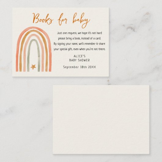 赤ちゃんシャワー用のレインボーぼう本 エンクロージャーカード (正面/裏面)