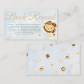 赤ちゃんシャワー用の埃っぽい青いライオンのブックリクエストカード 名刺 (正面/裏面)
