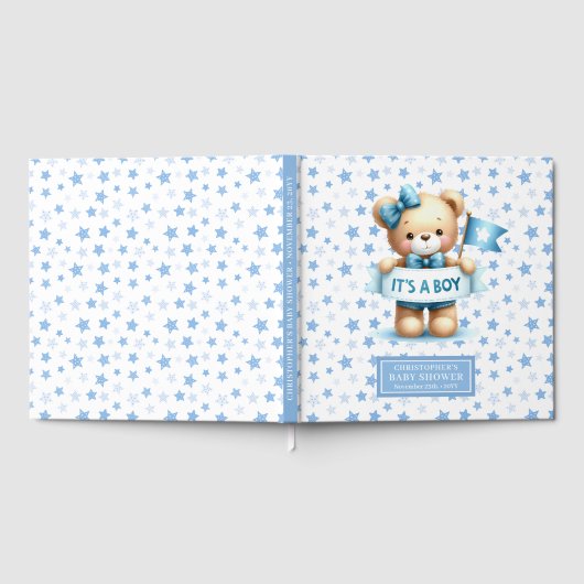 赤ちゃんシャワー用の子供用テディベアのゲストブック ゲストブック (全面)