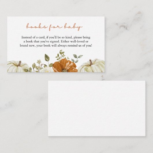 赤ちゃんシャワー用の小さなかぼちゃの本 エンクロージャーカード (正面/裏面)