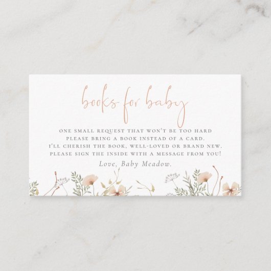 赤ちゃんシャワー用の小さな山花ボホの本 エンクロージャーカード (正面)