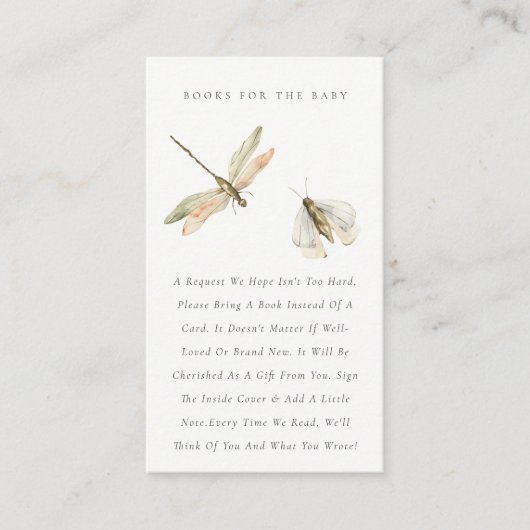 赤ちゃんシャワー用の小さな虫ブルートンボの本 エンクロージャーカード (正面)