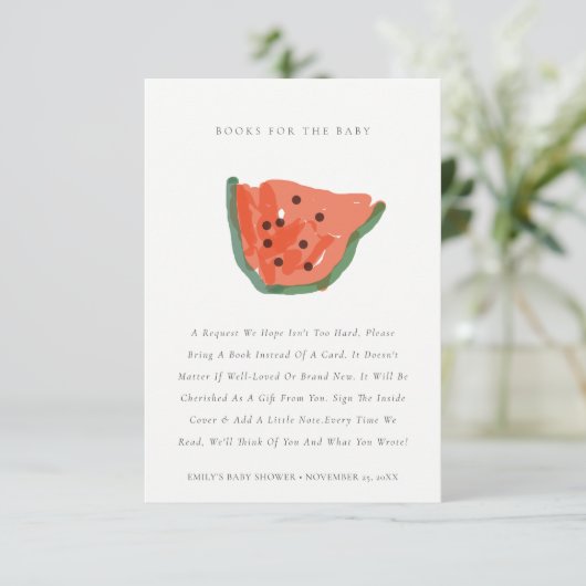 赤ちゃんシャワー用の手描きスイカ果実本 エンクロージャーカード (スタンド正面)
