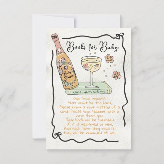 赤ちゃんシャワー用の手描きプレセコ花びらブック 招待状 (正面)