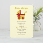 赤ちゃんシャワー用の明るい黄色、赤ベビーのベビーカー 招待状 (スタンド正面)