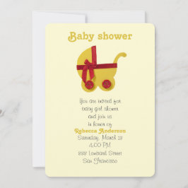 赤ちゃんシャワー用の明るい黄色、赤ベビーのベビーカー 招待状