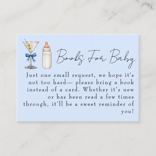 赤ちゃんシャワー用の本が途中にあるティーニ エンクロージャーカード (正面)