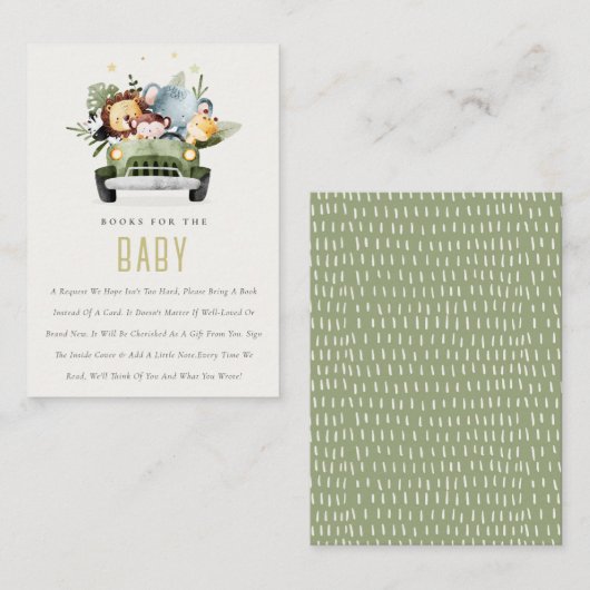 赤ちゃんシャワー用の本に登場するかわいいジャングル動物 エンクロージャーカード (正面/裏面)