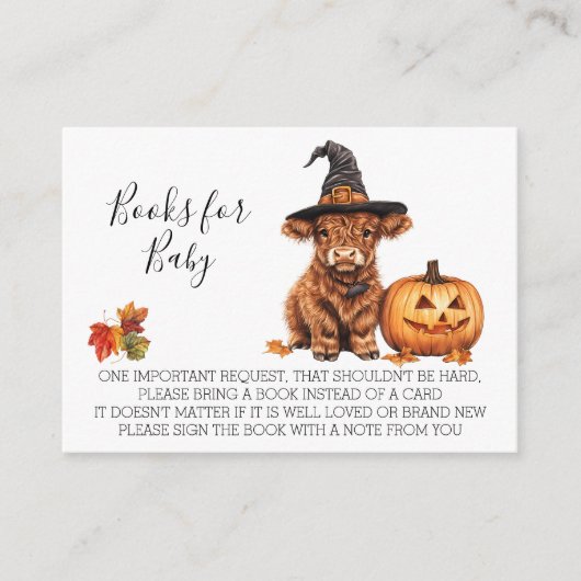 赤ちゃんシャワー用の本ハロウィンハイランドカウズ エンクロージャーカード (正面)